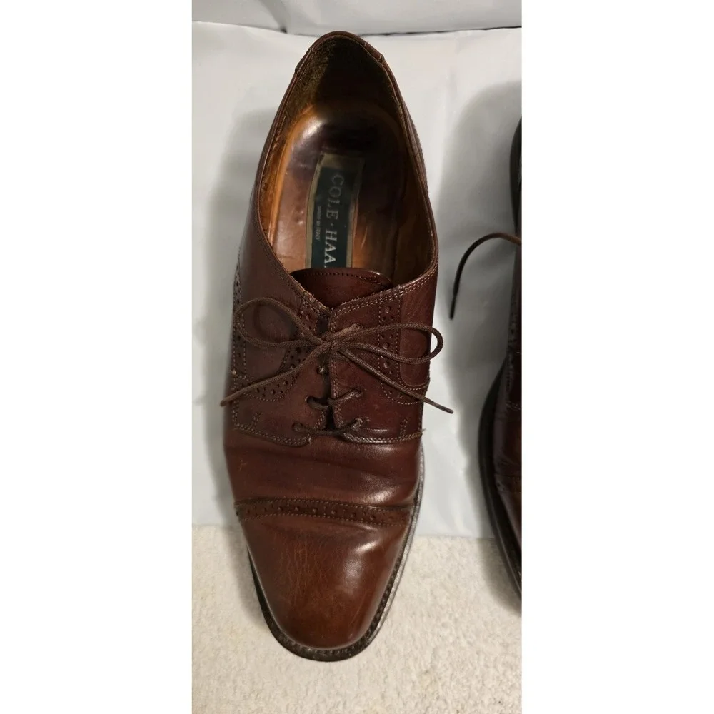 COLE HAAN Mens Shoes Oxford Cap Toe Classic Brown Leather Made in Italy Size 8 M